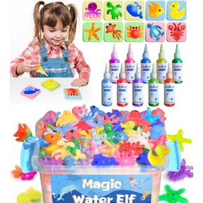 MINISENTIALS Magic Water Elf Toy Kit - 20 Colors Aqua Art Gel 100ml Jumbo Size Famliy Set - 15 Sea Creature Molds Magic Fairy Squishy Maker - Party Favor Birthday Christmas Gift for Kids