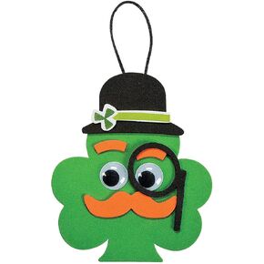 Shamrock with Mustache Ornament Craft Kit - Makes 12 - St. Patricks Day Crafts for Kids and Fun Home Activities