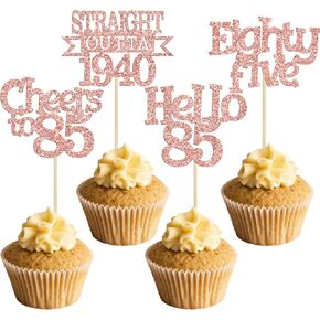 Ephlyn 24Pcs 85th Birthday Cupcake Toppers Glitter Straight Outta 1940 Cupcake Picks Hello 85 Cheers to 85 Years Cake Decorations for 85th Birthday Anniversary Party Decorations Supplies Gold