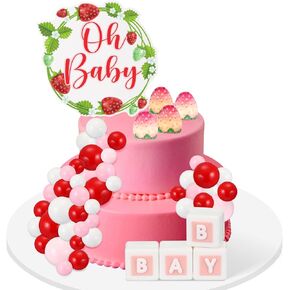 36 Pcs Strawberry Baby Shower Cake Topper Strawberry Cake Decorations Strawberry Theme Birthday Cake Cupcake strawberry Figures Toppers Ball baby Fruit Theme 1st Birthday Party Celebration