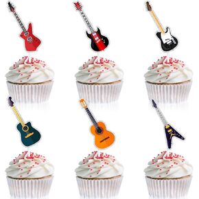 18-Pcs Rock Guitar Happy Birthday Bass Instrumentalists Cupcake Toppers Set - Kids' rock theme party, concert, boys and girls birthday party, baby shower party Musical decoration - LIANGSS
