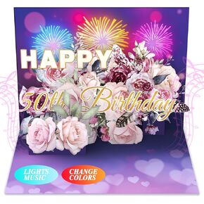 50th Birthday Decorations Card 3D Music and Light Pop Up, Funny 50th Birthday Gifts for Her Him, Cool Gifts for 50 Year Old Woman Men, Back in 1975 Gift Card for Woman Men