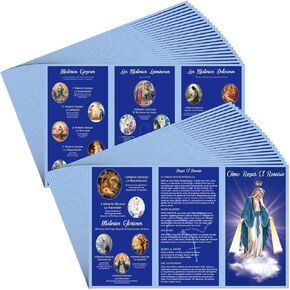 50 Pcs Spanish How to Pray The Rosary Prayer Card Bulk 9.7 x 6 Inches Catholic Pamphlet Rosary Booklet for Beginner Sunday Learning, Spanish Language(Dark Blue)