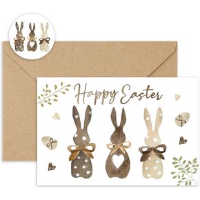 Whaline 24 Pack Happy Easter Cards Bow Bunny Rabbit Greeting Cards with Stickers Envelopes Retro Blank Note Cards for Birthday Baby Shower Party Supplies, 4 x 6 Inch