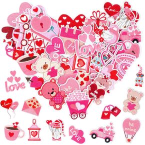 32pcs Valentine's Day Patches, Iron/Sew on Love Kiss Embroidered Applique, Cute Decoration Stickers for Clothes, Hat, Bag, Jeans, Dress