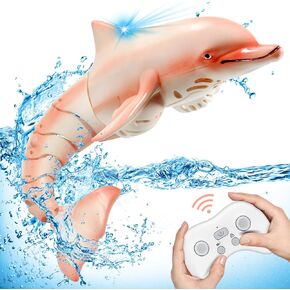 Remote Control Dolphin Shark, Water Pool Toys for Kids Ages 8-12, 2.4G High Simulation Oceanic Dolphins with Light, Swimming Bathroom Toys for 6+ Year Old Boys and Girls