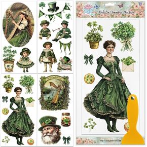 GLOBLELAND 4 Sheets Vintage St. Patrick's Day Rub on Transfers Shamrock Furniture Decor Transfers Sticker Character UV Transfers Decal Craft for Bedroom Living Room Desk Table Decoration in Kuwait