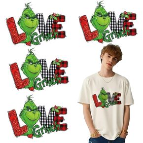 Christmas Grinchs Iron on Patches Decals Christmas Heat Transfers Vinyl Cartoon Christmas Green Monster HTV Iron on Transfer Paper for T-Shirt Clothing Hat Pillow Backpack DIY Craft Supplies (gch5)