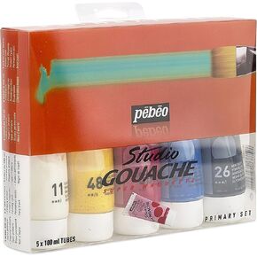 Studio Gouache Primary Assorted 100-Milliliter Tubes, Set of 5