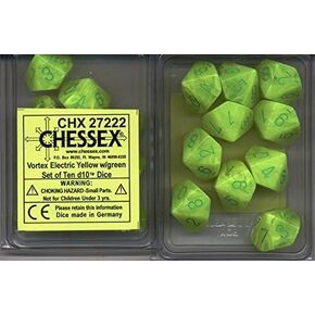 مجموعات النرد الشديدة: Vortex Marble Electric Yellow With Green - Ten Side Die D10 Set (10)