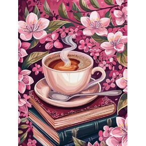 Bimkole 5D Diamond Art Kits for Adults Coffee Cup, Full Drill DIY Rhinestone Embroidery Set Paint with Diamonds Art Flower by Number Kits Cross Stitch Home Wall Craft Decor 12x16 Inch