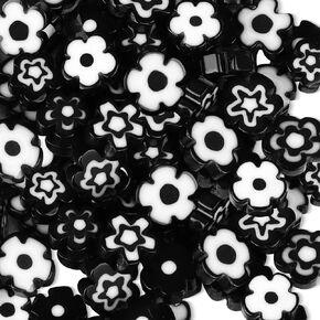 Millefiori Lampwork Glass Loose Assorted Beads Flat Flower Devil's Eye Round Spacer Bead for Bracelet Jewelry Making, White&Black Daisy Flower Beads 8mm, 100 Pcs