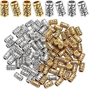 1 Box 100pcs Column Spacer Beads Large Hole Column Beads Antique Silver Gold Tibetan Hollow Alloy Tube Spacers Loose Long European Rondelle Beads for Jewelry Making Bracelet Necklace Craft