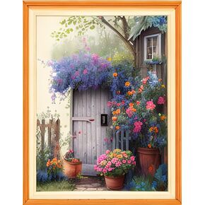 Joyhoor Cross Stitch Kits for Beginners Stamped Cross-Stitch Supplies Needlework preprint Embroidery Kits for Adults DIY Needlepoint Kits Embroidery Patterns 11CT-Garden Path 16x20 inch