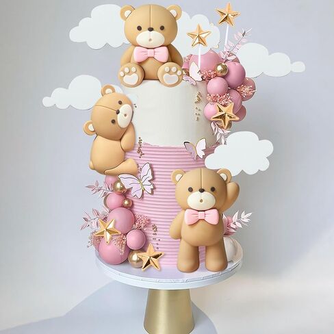 JeVenis Luxury Blue Bear Cake Decoration Blue Gold Balls Cake Topper Baby Shower Birthday Cake Decoration in Kuwait