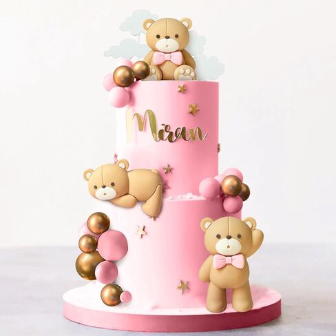 JeVenis Luxury Blue Bear Cake Decoration Blue Gold Balls Cake Topper Baby Shower Birthday Cake Decoration in Kuwait