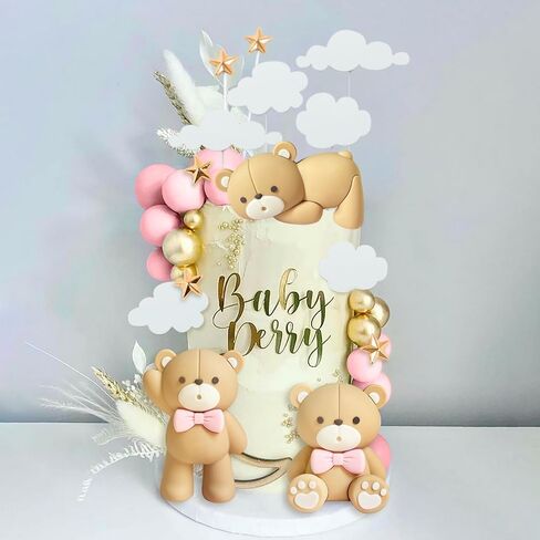 JeVenis Luxury Blue Bear Cake Decoration Blue Gold Balls Cake Topper Baby Shower Birthday Cake Decoration in Kuwait