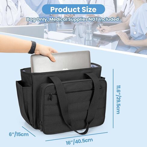 CURMIO Nurse Tote Bag for Women, Portable Medical Supplies Shoulder Bag with A4 Size Accordion File Organizer Compartment and 15.6" Laptop Sleeve for Nursing Work, Home Health, Black(Patent Pending) in Kuwait