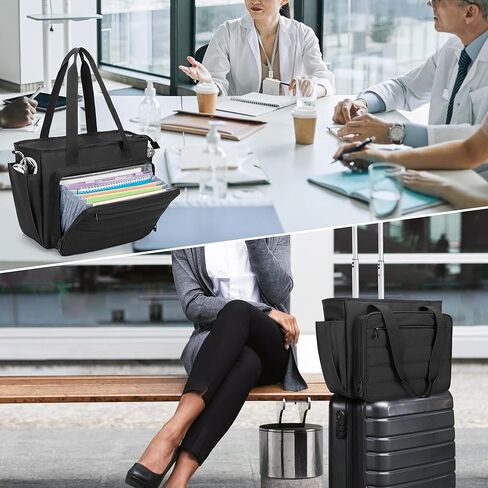 CURMIO Nurse Tote Bag for Women, Portable Medical Supplies Shoulder Bag with A4 Size Accordion File Organizer Compartment and 15.6" Laptop Sleeve for Nursing Work, Home Health, Black(Patent Pending) in Kuwait