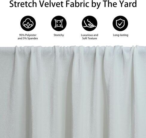 Stretch Velvet Fabric by The Yard Soft for Sewing, Costume, Upholstery, Crafting Projects(Ivory,2 Yard) in Saudi Arabia