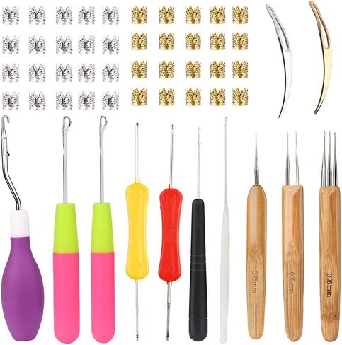 Crochet Hooks for Hair Set, 7 PCS Latch Hook Crochet Needles + 2 PCS Adjustable Knitting Crochet Loop Rings + 10 PCS Dreadlocks Hair Rings, Dreadlocks Tool Set for Braiding Hair Accessories in Saudi Arabia