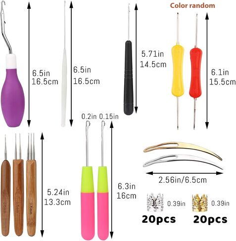 Crochet Hooks for Hair Set, 7 PCS Latch Hook Crochet Needles + 2 PCS Adjustable Knitting Crochet Loop Rings + 10 PCS Dreadlocks Hair Rings, Dreadlocks Tool Set for Braiding Hair Accessories in Saudi Arabia