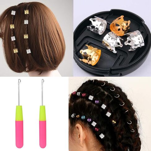 Crochet Hooks for Hair Set, 7 PCS Latch Hook Crochet Needles + 2 PCS Adjustable Knitting Crochet Loop Rings + 10 PCS Dreadlocks Hair Rings, Dreadlocks Tool Set for Braiding Hair Accessories in Saudi Arabia