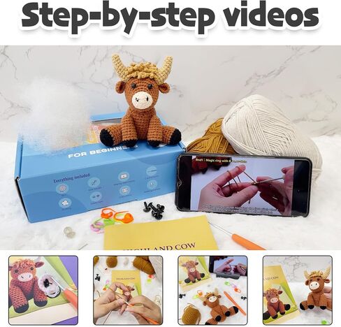 LOLCROCHET Elephant Crochet Kit for Beginners, Couple Animals DIY Amigurumi Starter Set with Step-by-Step Video & Book Tutorial, Easy Knitting Project for Adults Crocheting Doll Xmas Gift in Saudi Arabia