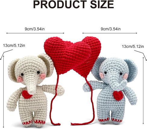 LOLCROCHET Elephant Crochet Kit for Beginners, Couple Animals DIY Amigurumi Starter Set with Step-by-Step Video & Book Tutorial, Easy Knitting Project for Adults Crocheting Doll Xmas Gift in Saudi Arabia