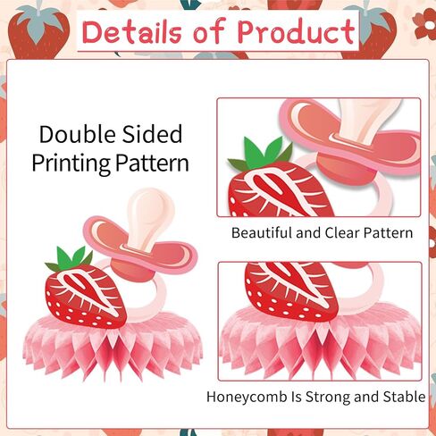 Strawberry Baby Shower Decorations - 9PCS Berry Sweet Baby Shower Decorations Supplies A Berry Sweet Baby Is on the Way Decor Strawberry Honeycomb Centerpieces Baby Shower Party Table Decor in Saudi Arabia