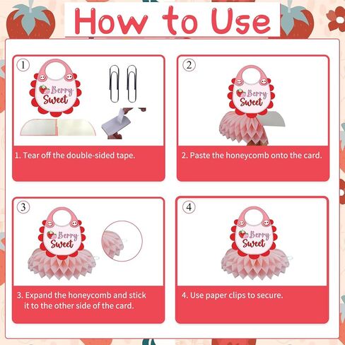 Strawberry Baby Shower Decorations - 9PCS Berry Sweet Baby Shower Decorations Supplies A Berry Sweet Baby Is on the Way Decor Strawberry Honeycomb Centerpieces Baby Shower Party Table Decor in Saudi Arabia