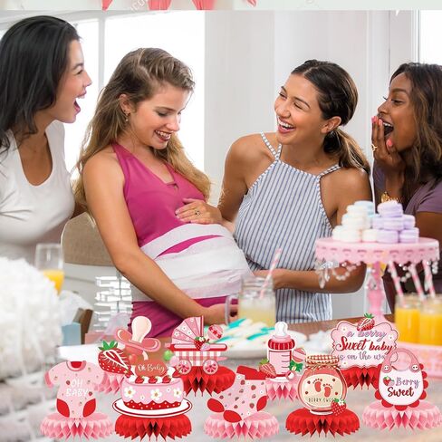 Strawberry Baby Shower Decorations - 9PCS Berry Sweet Baby Shower Decorations Supplies A Berry Sweet Baby Is on the Way Decor Strawberry Honeycomb Centerpieces Baby Shower Party Table Decor in Saudi Arabia