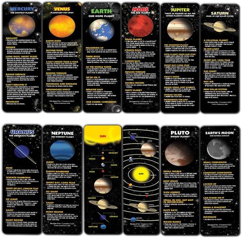 Creanoso Planet Facts Bookmark Cards (12-Pack) – Premium Quality Book Page Clipper Set – Educational Science Bookmarks for Boys, Girls, Men, Women, Teens – Teacher Rewards and Classroom Incentives in Saudi Arabia