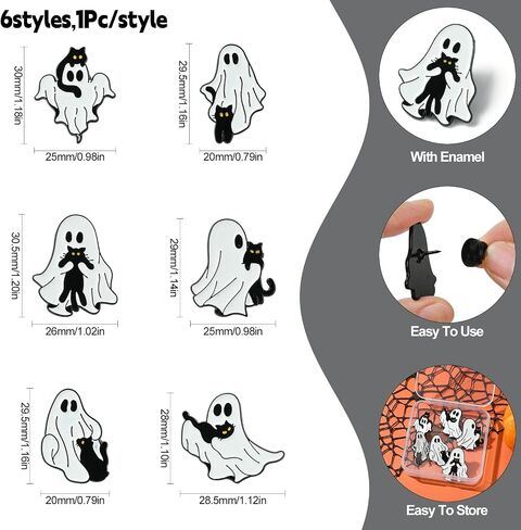 UR URLIFEHALL 6 Pcs 6 Styles Cute Ghost Enamel Brooch Pin, Gothic Badges Ghost Pin Brooch Black Cat Halloween Pin for Jackets Bookbags Hat Lapel Pin Backpacks in Saudi Arabia
