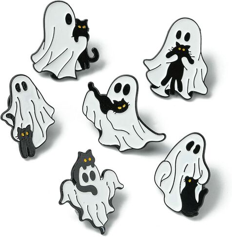 UR URLIFEHALL 6 Pcs 6 Styles Cute Ghost Enamel Brooch Pin, Gothic Badges Ghost Pin Brooch Black Cat Halloween Pin for Jackets Bookbags Hat Lapel Pin Backpacks in Saudi Arabia