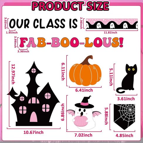 Halloween Classroom Bulletin Board Decoration Halloween Ghost Bulletin Board Set Decor Pink Black Ghost Boo Spider Cutouts Bat Castle Ghost Bulletin Board for School Home Wall Party Decor in Saudi Arabia