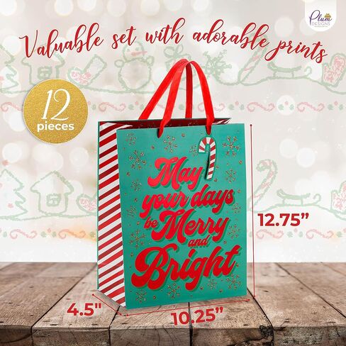 Christmas Gift Bags Medium Size Bulk-24 Charming Christmas Designs- Holiday Gift Bags with Colored Christmas Tissue Paper and Gift Tags-Christmas Goody Bags with Ribbon Handles -Foil Stamped Xmas Bags in Saudi Arabia