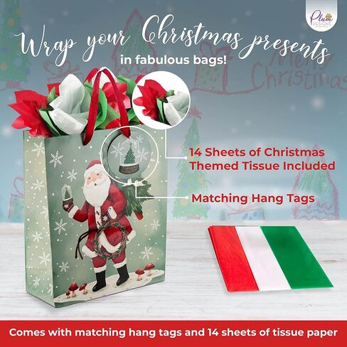 Christmas Gift Bags Medium Size Bulk-24 Charming Christmas Designs- Holiday Gift Bags with Colored Christmas Tissue Paper and Gift Tags-Christmas Goody Bags with Ribbon Handles -Foil Stamped Xmas Bags in Saudi Arabia