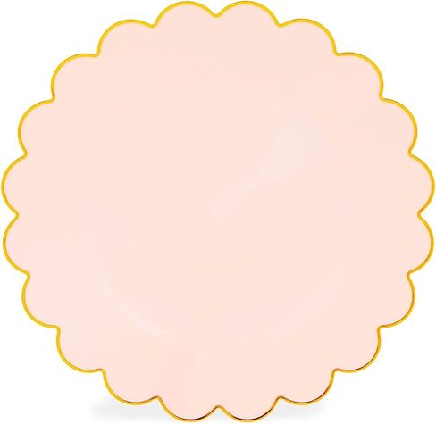 Sparkle and Bash 50 Pack Pink and Gold Plastic Plates, 9 Inch Scalloped Plates with Gold Rim for Birthday Party, Baby Shower in Kuwait