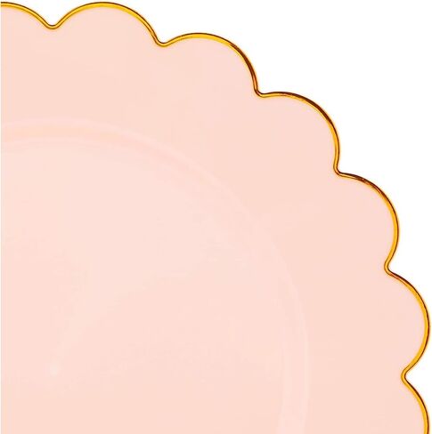Sparkle and Bash 50 Pack Pink and Gold Plastic Plates, 9 Inch Scalloped Plates with Gold Rim for Birthday Party, Baby Shower in Kuwait