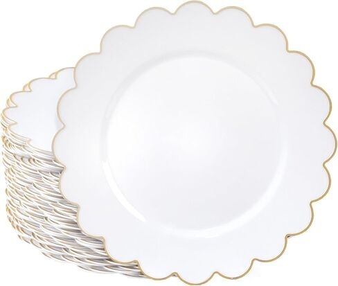 Sparkle and Bash 50 Pack Pink and Gold Plastic Plates, 9 Inch Scalloped Plates with Gold Rim for Birthday Party, Baby Shower in Kuwait