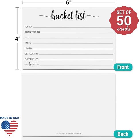 321Done Bucket List Suggestion Cards (50 4x6 Cards - Tan) - Fun Party Game Activity Guestbook for Wedding, Bridal, Graduation, Retirement, Anniversary, Birthday - Ad Lib Prompts - Made in the USA in Saudi Arabia