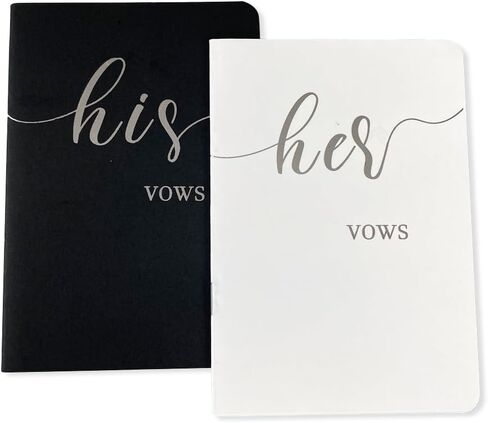 HANVOWS Vow Books His and Hers,Wedding Vow Books with Silver Foil Lettering,5.9"x3.9" Black and White Book Bride and Groom Booklet Notebook for Wedding Ceremony,Engagement Wedding Essentials Gift in Saudi Arabia