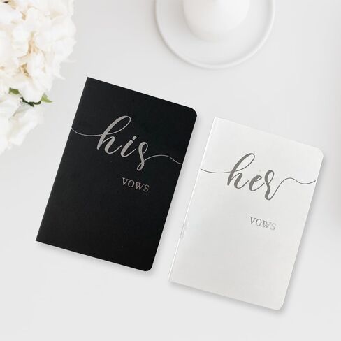 HANVOWS Vow Books His and Hers,Wedding Vow Books with Silver Foil Lettering,5.9"x3.9" Black and White Book Bride and Groom Booklet Notebook for Wedding Ceremony,Engagement Wedding Essentials Gift in Saudi Arabia