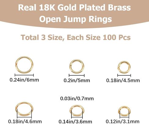 Beebeecraft 1 Box 300Pcs Gold Jump Rings 18K Gold Plated Open Jump Rings 5mm for Jewelry Making Necklace Keychains Yellow Connector in Saudi Arabia