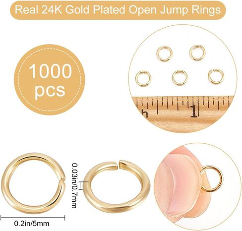 Beebeecraft 1 Box 300Pcs Gold Jump Rings 18K Gold Plated Open Jump Rings 5mm for Jewelry Making Necklace Keychains Yellow Connector in Kuwait