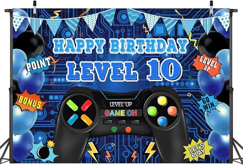 Game Theme Level 8 Birthday Backdrop Video Game Happy 8th Birthday Party Decorations Level Up Theme Boys Kids Birthday Party Supplies(7×5FT) in Saudi Arabia