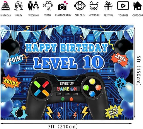 Game Theme Level 8 Birthday Backdrop Video Game Happy 8th Birthday Party Decorations Level Up Theme Boys Kids Birthday Party Supplies(7×5FT) in Saudi Arabia