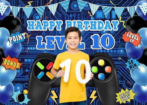 Game Theme Level 8 Birthday Backdrop Video Game Happy 8th Birthday Party Decorations Level Up Theme Boys Kids Birthday Party Supplies(7×5FT) in Saudi Arabia