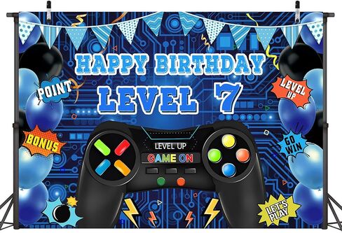 Game Theme Level 8 Birthday Backdrop Video Game Happy 8th Birthday Party Decorations Level Up Theme Boys Kids Birthday Party Supplies(7×5FT) in Saudi Arabia